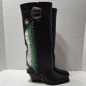 New Zodiak Rowena Wing Boots - Black with Green & White - Size 8